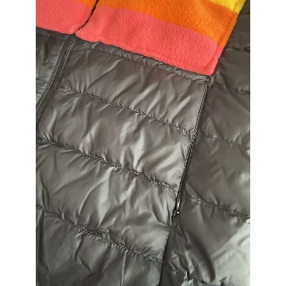 VTG Y2K CJ Laing Black W/ Rainbow Fleece Puffer Vest Funnel Neck Retro Stripes S - Picture 6 of 7